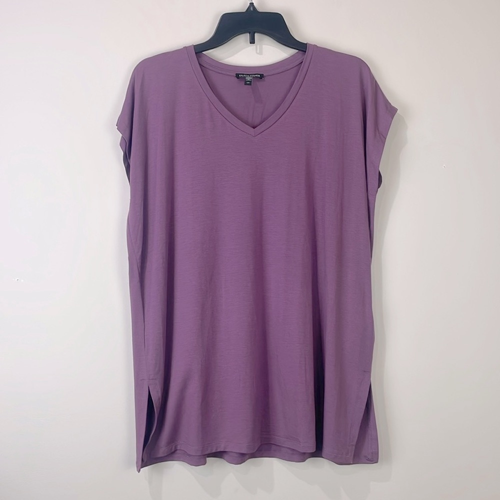 Eileen Fisher Tee T shirt Top Dusty Plum Dolman Cap Sleeve Women’s Small Boxy